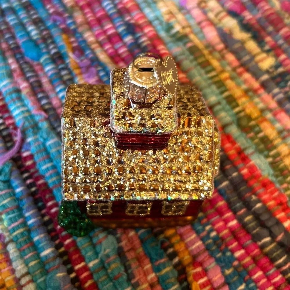 Nordstrom at Home Red Gold Glitter‎ Old School Building Ornament Teacher Gift - Picture 7 of 11